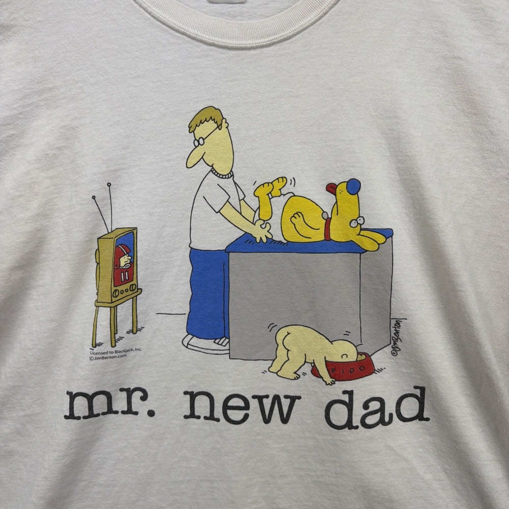Vintage Jim Benton T Shirt‎ Mens XL White Mr New Dad Funny Football Baby Dog TV - Picture 2 of 7